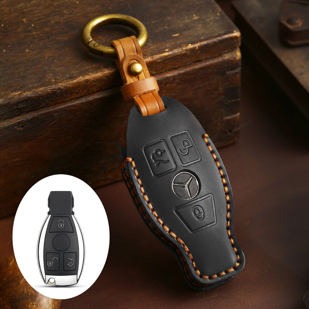 Carsine Mercedes Benz Leather Car Key Cover 2,3 Button Black / 3 Button
