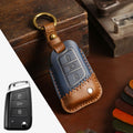 Carsine Volkswagen Sagitar Magotan Leather Car Key Cover 3 Button Blue / 3 Button