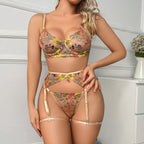 Carsine Khaki Sexy Lingerie 4-Piece Set T-Back with Leg Rings G string Thong Khaki / S