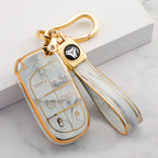Carsine Jeep Dodge Chrysler Car Key Case Gold Inlaid With Jade Grey / Key case + strap