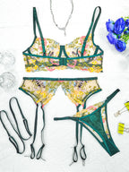 Grünes, sexy Dessous-Set, 4-teilig: T-Back mit Beinringen, G-String und Tanga