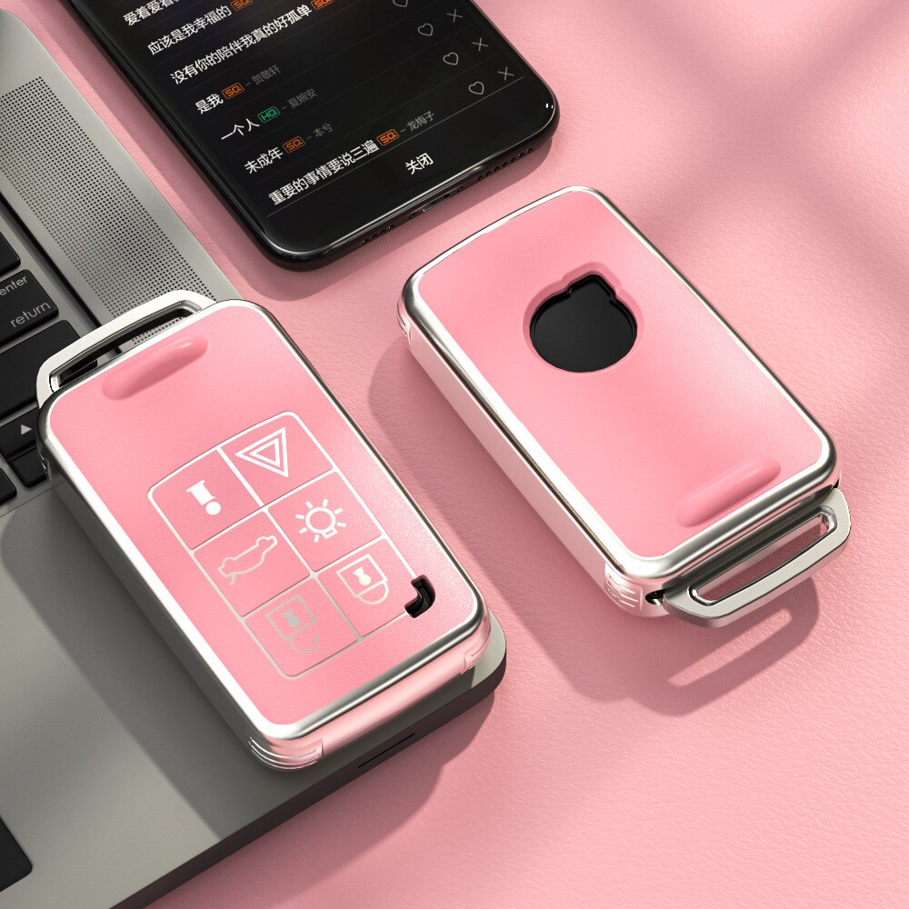 Carsine Volvo Car Key Case Silver Edge C（6 buttons） / Pink