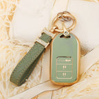 Carsine Honda Acura Car Key Case Golden Edge Green / Key case + strap