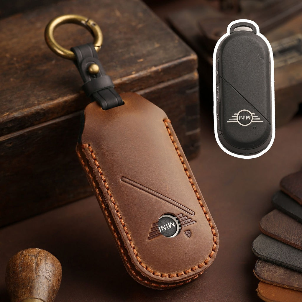 Carsine BMW Mini Countryman Cooper One Leather Car Key Cover Brown