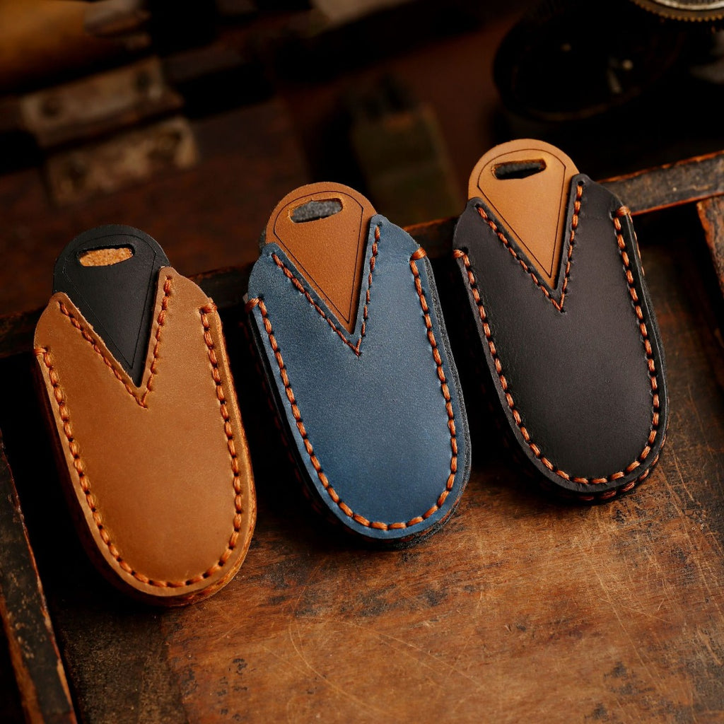 Carsine Tesla Leather Car Key Cover Black / Model 3/Y/S