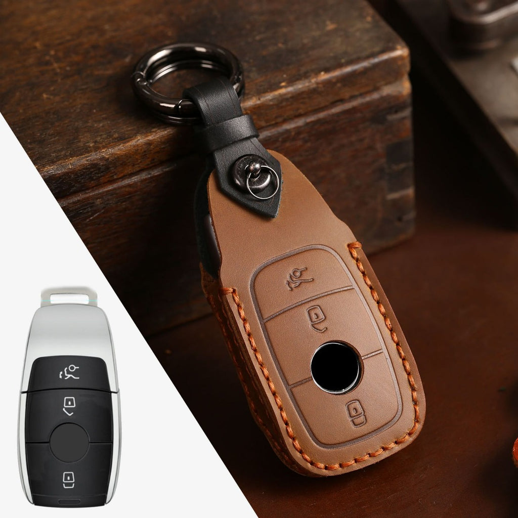 Carsine Mercedes Benz Leather Car Key Cover 3,4 Button Brown / 3 Button