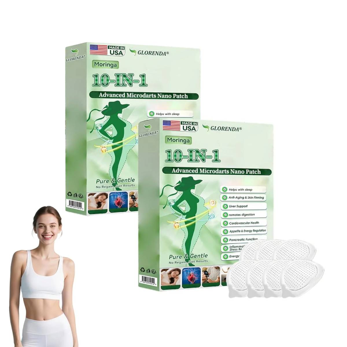 Moringa 10-in-1 Nano Microdarts Patch, 2026 New Glorenda Moringa Patch, Natural Patches for Women and Men Gentle Formula for All Skin