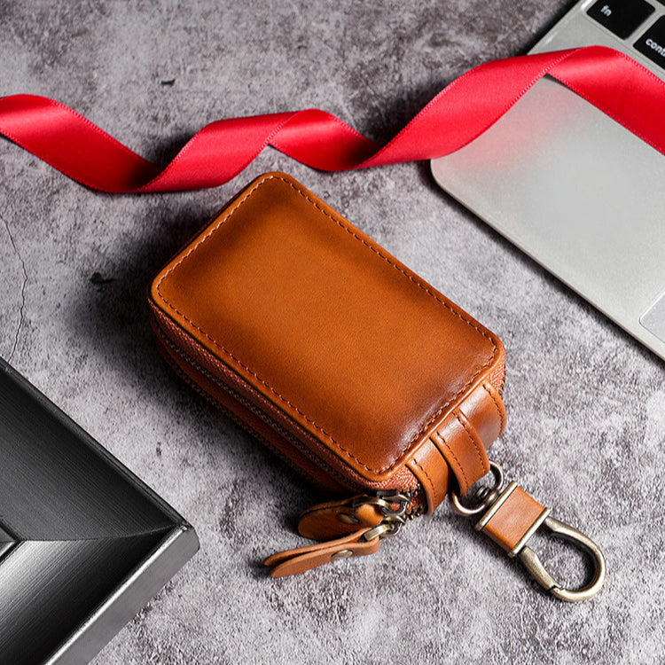 Universelle, doppellagige Autoschlüsseltasche aus Leder, passend für alle Modelle