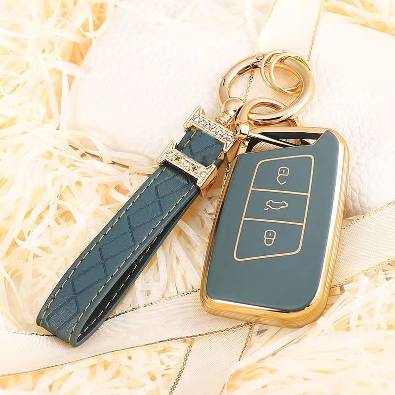 Carsine Volkswagen Car Key Case Golden Edge Grey / Key case + strap