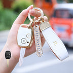 Carsine Honda Car Key Case Golden Edge 2 Buttons / White / Key case + strap
